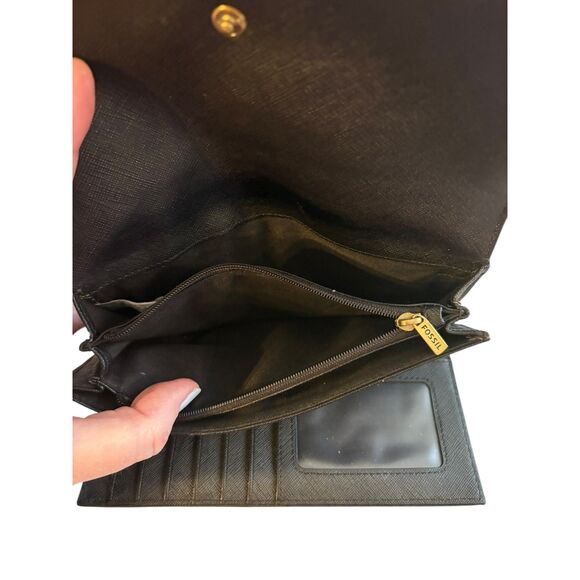 Fossil Emma RFID Flap Black Leather Clutch Wallet SL7155001 - Picture 7 of 9